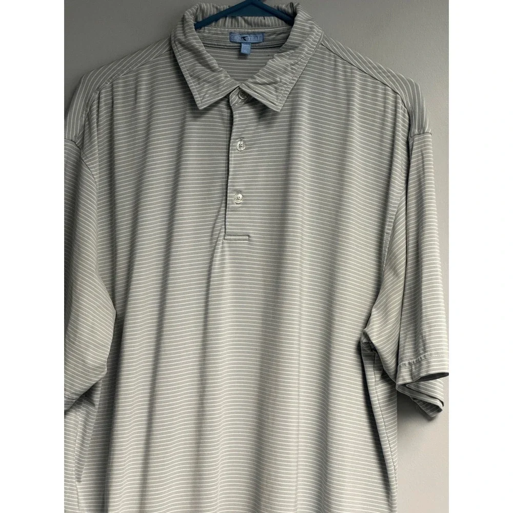 Genteal Performanc Polo Shirt Mens XL Gray White Stripe Short Sleeve Golf - Picture 4 of 12